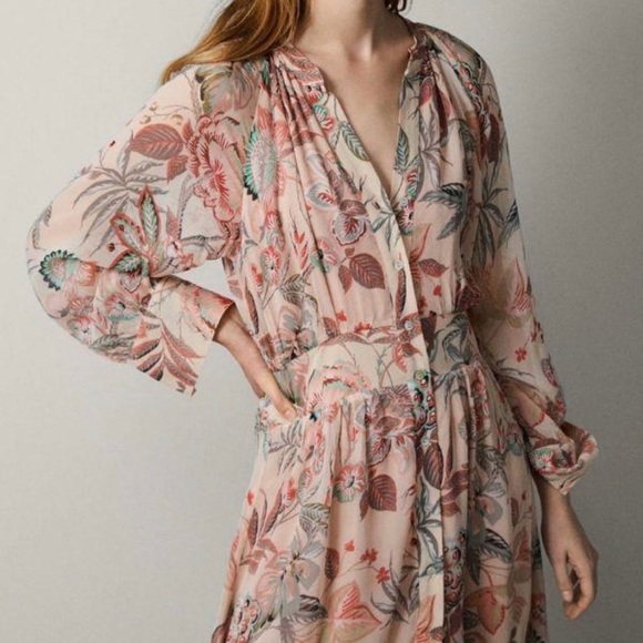 Massimo Dutti Dresses & Skirts - Massimo Dutti Chiffon Floral Pink Maxi Dress, us4